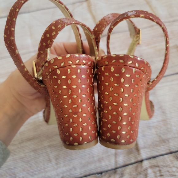 Rust & Gold Strappy Block Heels Size 6.5 - Picture 5 of 6